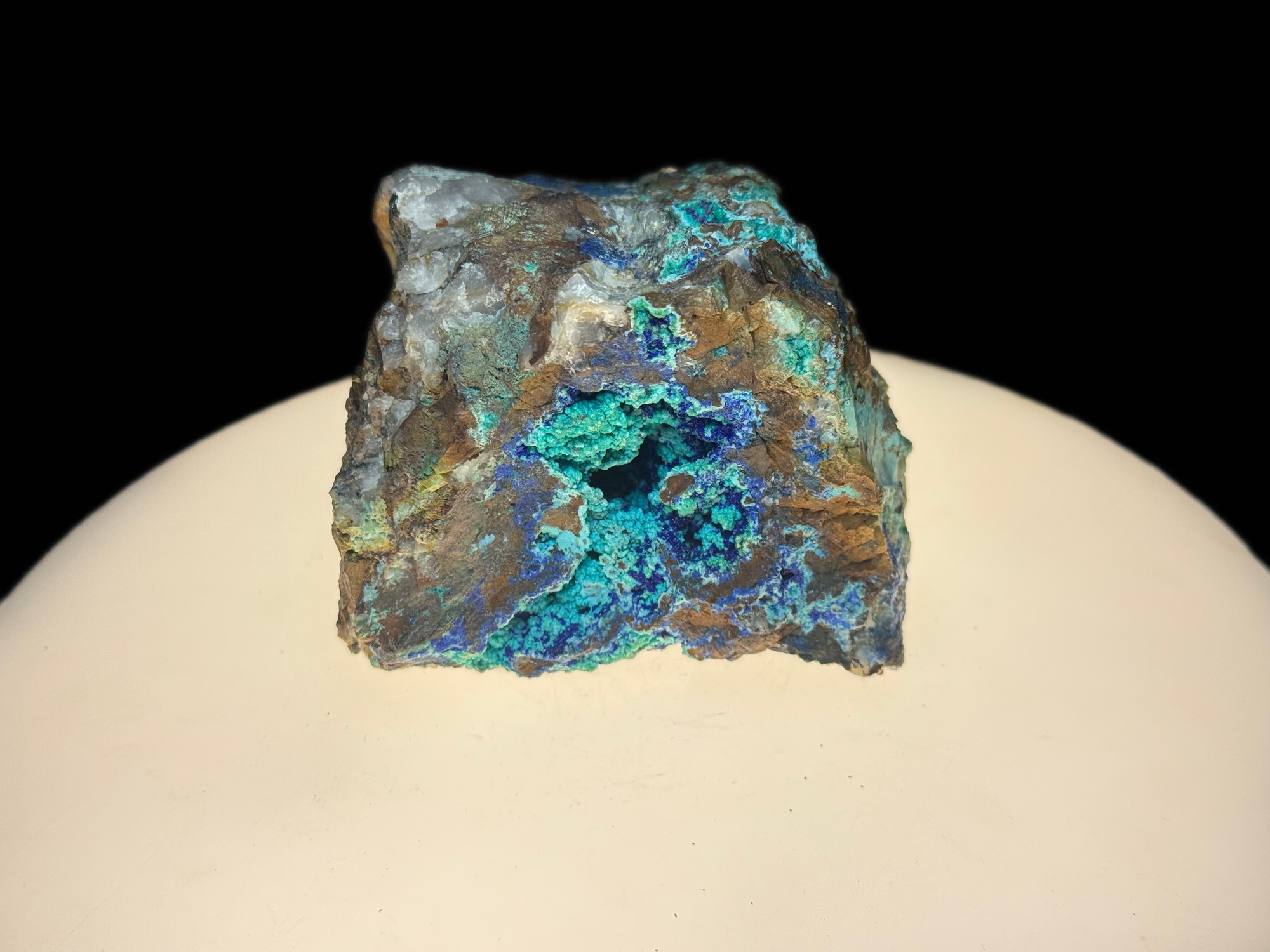 Chrysocolla with Azurite and Quartz on Copper-Rich Host Rock - Kaokoveld, Namibia